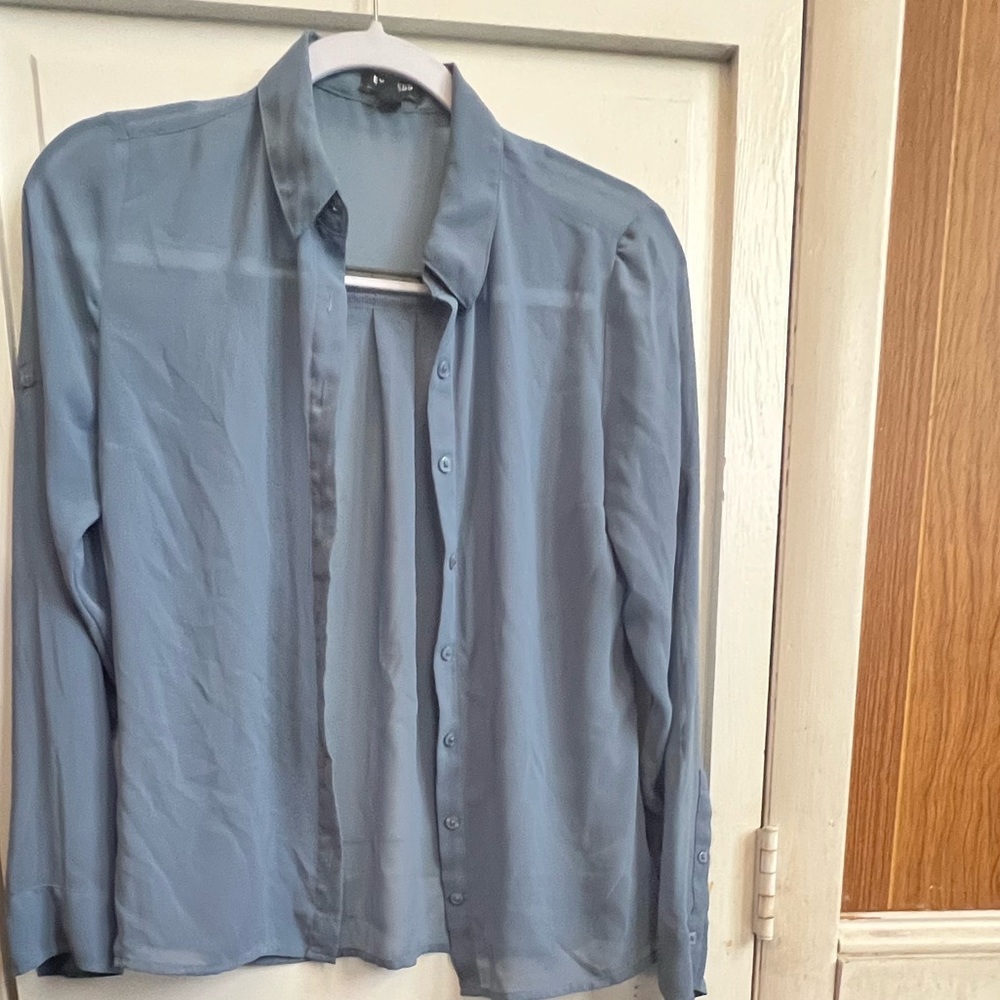 Express sheer blue button up shirt